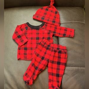 Newborn red plaid 3 piece outfit